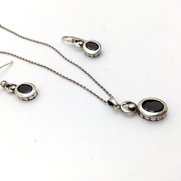 Lucas Lameth Jewelry - Dark Cherry and 925 Stamped Silver Vintage Lucas Lameth Necklace and Earrings